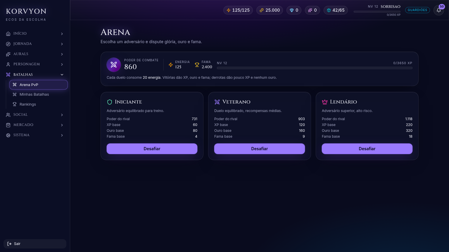 Arena PvP — desktop