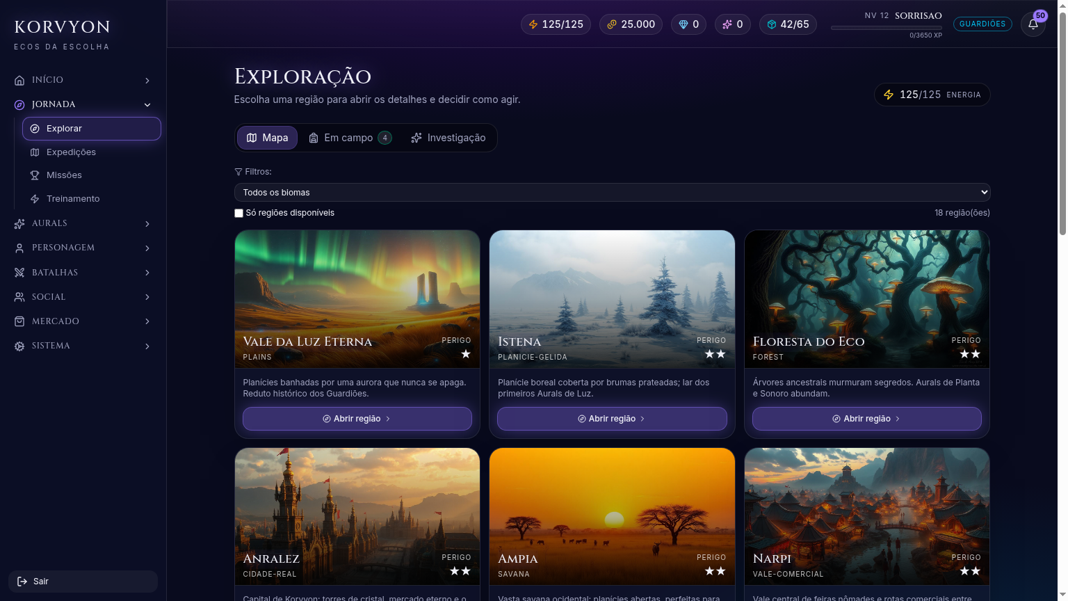 Exploração de Regiões — desktop